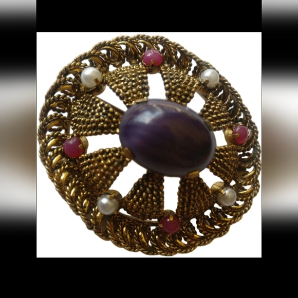 Vintage 60s Signed Austria Filigree Brooch - Picture 5 of 13